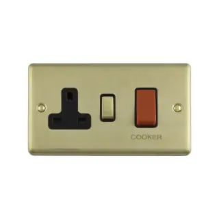EN45ASWASSBB - Eurolite 45Amp DP Cooker Switch with 13Amp Socket Satin Brass with Black Trim &lpar;Enhance Range&rpar;