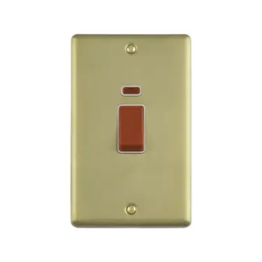 Click Here To Enlarge This Photo Of EN45ASWNSBW - Eurolite 45Amp DP Cooker Switch with Neon Indicator &lpar;Vertical&rpar; Satin Brass with White Trim &lpar;Enhance Range&rpar;