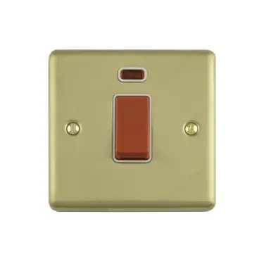 Click Here To Enlarge This Photo Of EN45ASWNSSBW - Eurolite 1 Gang 45Amp DP Switch with Neon Indicator Satin Brass with White Trim &lpar;Enhance Range&rpar;