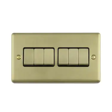 Click Here To Enlarge This Photo Of EN6SWSBB - Eurolite 6 Gang 10Amp 2Way Switch Satin Brass with Black Trim &lpar;Enhance Range&rpar;