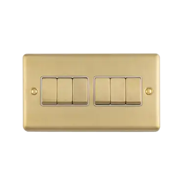 Click Here To Enlarge This Photo Of EN6SWSBW - Eurolite 6 Gang 10Amp 2Way Switch Satin Brass with White Trim &lpar;Enhance Range&rpar;