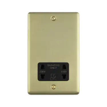 Click Here To Enlarge This Photo Of ENSHSSBB - Eurolite 2 Gang Shaver Socket 230&sol;115V Satin Brass with Black Trim &lpar;Enhance Range&rpar;