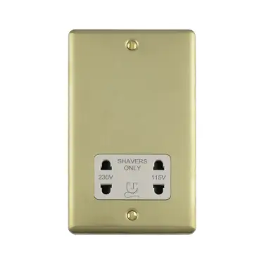 Click Here To Enlarge This Photo Of ENSHSSBW - Eurolite 2 Gang Shaver Socket 230&sol;115V Satin Brass with White Trim &lpar;Enhance Range&rpar;
