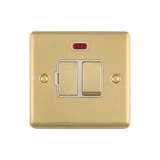 ENSWFNSBW - Eurolite 13Amp DP Switched Fuse Spur with Neon Indicator Satin Brass with White Trim &lpar;Enhance Range&rpar;