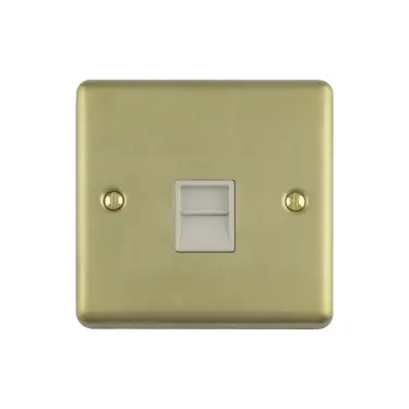 Click Here To Enlarge This Photo Of EN1MSBW - Eurolite 1 Gang Master Telephone Socket Satin Brass with White Trim &lpar;Enhance Range&rpar;