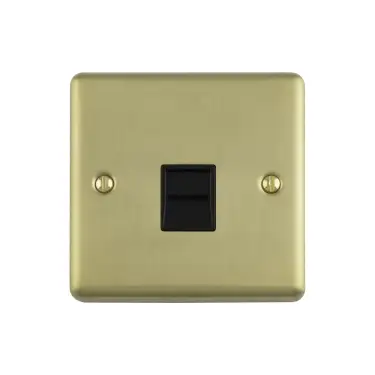 Click Here To Enlarge This Photo Of EN1SLSBB - Eurolite 1 Gang Slave Telephone Socket Satin Brass with Black Trim &lpar;Enhance Range&rpar;
