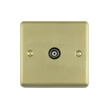 Click Here To Enlarge This Photo Of EN1TVSBB - Eurolite 1 Gang TV Coaxial Socket Satin Brass with Black Trim &lpar;Enhance Range&rpar;