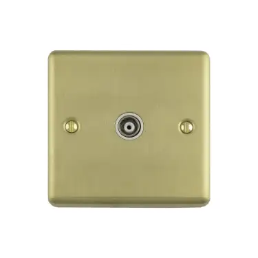 Click Here To Enlarge This Photo Of EN1TVSBW - Eurolite 1 Gang TV Coaxial Socket Satin Brass with White Trim &lpar;Enhance Range&rpar;