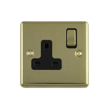 Click Here To Enlarge This Photo Of EN1SOPBB - Eurolite 1 Gang 13Amp DP Switched Socket Polished Brass with Black Trim &lpar;Enhance Range&rpar;