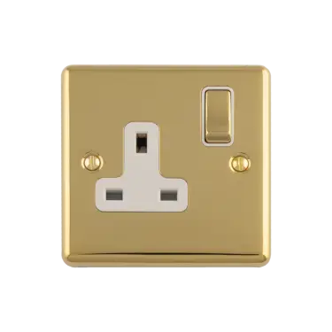 Click Here To Enlarge This Photo Of EN1SOPBW - Eurolite 1 Gang 13Amp DP Switched Socket Polished Brass with White Trim &lpar;Enhance Range&rpar;