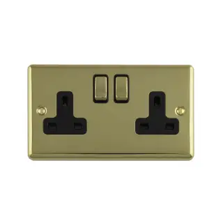 EN2SOPBB - Eurolite 2 Gang 13Amp DP Switched Socket Polished Brass with Black Trim &lpar;Enhance Range&rpar;