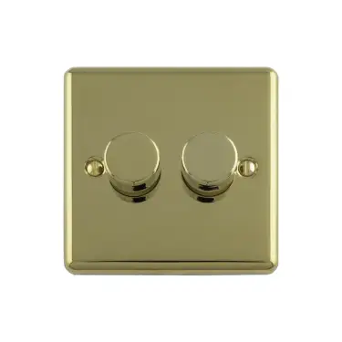 Click Here To Enlarge This Photo Of EN2DLEDPB - Eurolite 2 Gang 400W&sol;LED 2Way Dimmer Switch Polished Brass &lpar;Enhance Range&rpar;