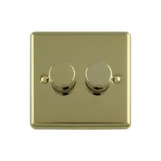 EN2DLEDPB - Eurolite 2 Gang 400W&sol;LED 2Way Dimmer Switch Polished Brass &lpar;Enhance Range&rpar;