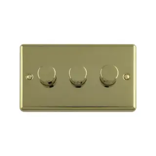 EN3DLEDPB - Eurolite 3 Gang 400W&sol;LED 2Way Dimmer Switch Polished Brass &lpar;Enhance Range&rpar;