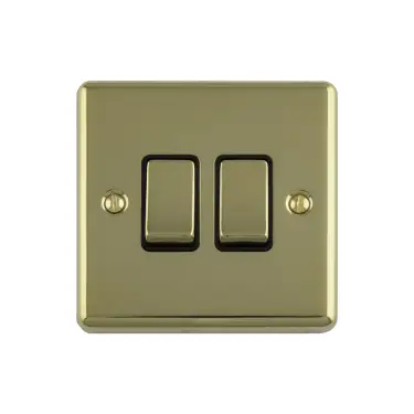 Click Here To Enlarge This Photo Of EN2SWPBW - Eurolite 2 Gang 10Amp 2Way Switch Polished Brass with White Trim &lpar;Enhance Range&rpar;