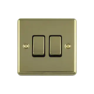 EN2SWPBW - Eurolite 2 Gang 10Amp 2Way Switch Polished Brass with White Trim &lpar;Enhance Range&rpar;