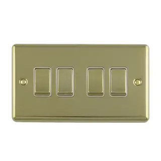 EN4SWPBW - Eurolite 4 Gang 10Amp 2Way Switch Polished Brass with White Trim &lpar;Enhance Range&rpar;