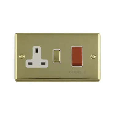 Click Here To Enlarge This Photo Of EN45ASWASPBB - Eurolite 45Amp DP Cooker Switch with 13Amp Socket Polished Brass with Black Trim &lpar;Enhance Range&rpar;