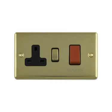 Click Here To Enlarge This Photo Of EN45ASWASPBW - Eurolite 45Amp DP Cooker Switch with 13Amp Socket Polished Brass with White Trim &lpar;Enhance Range&rpar;
