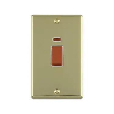 Click Here To Enlarge This Photo Of EN45ASWNPBW - Eurolite 45Amp DP Cooker Switch with Neon Indicator &lpar;Vertical&rpar; Polished Brass with White Trim &lpar;Enhance Range&rpar;