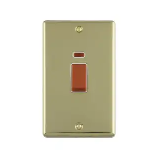 EN45ASWNPBW - Eurolite 45Amp DP Cooker Switch with Neon Indicator &lpar;Vertical&rpar; Polished Brass with White Trim &lpar;Enhance Range&rpar;