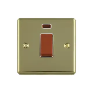EN45ASWNSPBW - Eurolite 1 Gang 45Amp DP Switch with Neon Indicator Polished Brass with White Trim &lpar;Enhance Range&rpar;