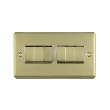 Click Here To Enlarge This Photo Of EN6SWPBW - Eurolite 6 Gang 10Amp 2Way Switch Polished Brass with White Trim &lpar;Enhance Range&rpar;