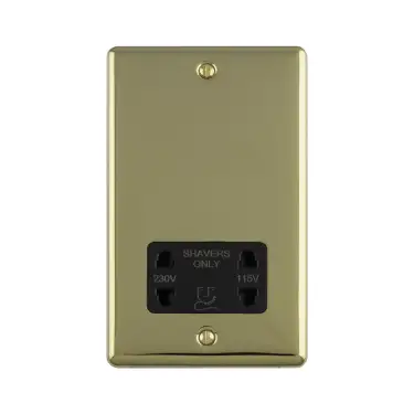 Click Here To Enlarge This Photo Of ENSHSPBB - Eurolite 2 Gang Shaver Socket 230&sol;115V Polished Brass with Black Trim &lpar;Enhance Range&rpar;