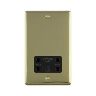 ENSHSPBB - Eurolite 2 Gang Shaver Socket 230&sol;115V Polished Brass with Black Trim &lpar;Enhance Range&rpar;