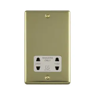 ENSHSPBW - Eurolite 2 Gang Shaver Socket 230&sol;115V Polished Brass with White Trim &lpar;Enhance Range&rpar;