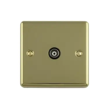 Click Here To Enlarge This Photo Of EN1TVPBB - Eurolite 1 Gang TV Coaxial Socket Polished Brass with Black Trim &lpar;Enhance Range&rpar;