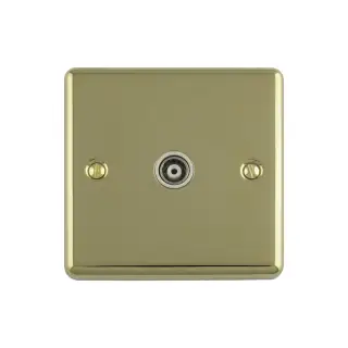 EN1TVPBW - Eurolite 1 Gang TV Coaxial Socket Polished Brass with White Trim &lpar;Enhance Range&rpar;