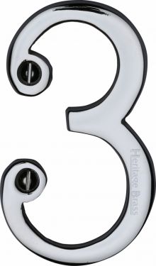 Click Here To Enlarge This Photo Of C1560 3-PC Heritage Brass Numeral 3 Face Fix 76mm &lpar;3"&rpar; Polished Chrome Finish