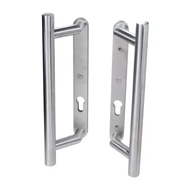 Click Here To Enlarge This Photo Of BLU Performance KM910 Patio Door Handle&comma; Back to back handles&comma; Euro cut-out backplates&comma; No levers&comma; 316 Satin Stainless Steel &lpar;KM910B-SSS&rpar;