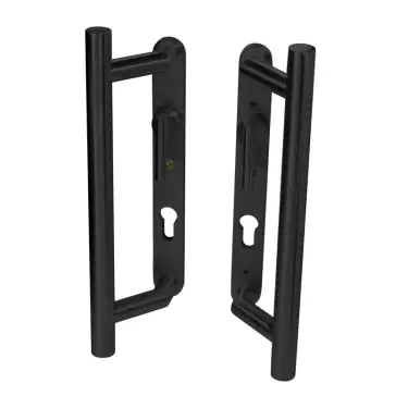 Click Here To Enlarge This Photo Of BLU Performance KM920 Patio Door Handle&comma; Back to Back Handles&comma; Euro Profile Cut-Out Backplates & Levers&comma; 28 x 249 x 8mm&comma; 316 Stainless Steel in a Matt Black Lacquer Finish &lpar;KM920B-MBL&rpar;