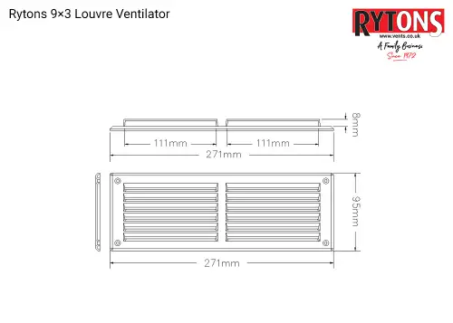 Click Here To Enlarge This Photo Of LV68FWH Rytons 9" x 3" White Plastic Louvred Vent c&sol;w Flyscreen