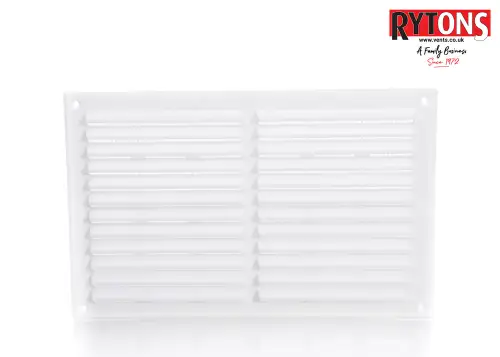 Click Here To Enlarge This Photo Of LV137FWH Rytons 9" x 6" White Plastic Louvred Vent c&sol;w Flyscreen