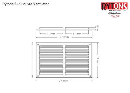 Click Here To Enlarge This Photo Of LV137FWH Rytons 9" x 6" White Plastic Louvred Vent c&sol;w Flyscreen