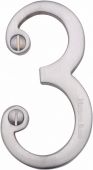 C1560 3-SC Heritage Brass Numeral 3 Face Fix 76mm &lpar;3"&rpar; Satin Chrome Finish