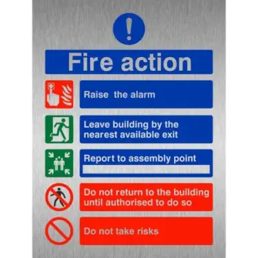 Click Here To Enlarge This Photo Of Brushed Aluminium &lpar;3mm&rpar; Raise The Alarm Fire Action Sign
