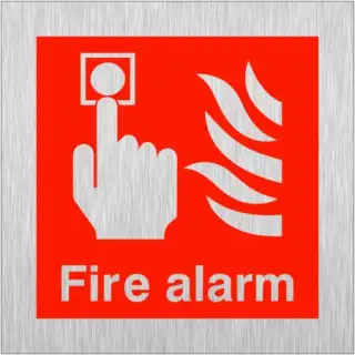 Brushed Aluminium &lpar;3mm&rpar; Fire Alarm Sign - Square - 100mm x 100mm