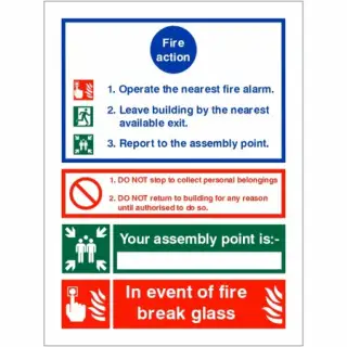 Self Adhesive Vinyl 3 Point Fire Action Notice Sign - "In Event Of Fire Break Glass" &lpar;Writable&rpar;