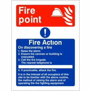 Self Adhesive Vinyl 4 Point Fire Action Notice Sign For Caravans - "On Discovering a Fire"