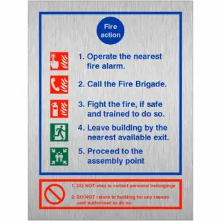 Brushed Aluminium &lpar;3mm&rpar; 5 Point Fire Action Notice Sign