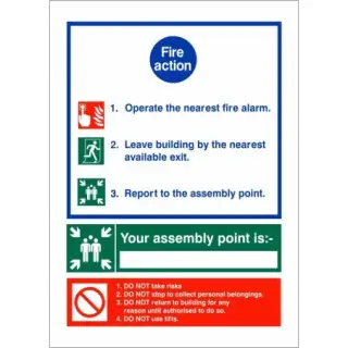 Rigid Plastic &lpar;1mm&rpar; 3 Point Fire Action Notice Sign - "Your Assembly Point is"