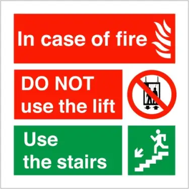 Click Here To Enlarge This Photo Of Self Adhesive Vinyl In Case Of Fire Do Not Use The Lift - Use The Stairs Fire Action Notice Sign - 150mm x 150mm