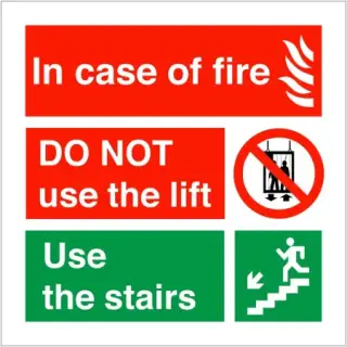 Rigid Plastic &lpar;1mm&rpar; In Case Of Fire Do Not Use The Lift - Use The Stairs Fire Action Notice Sign - 150mm x 150mm