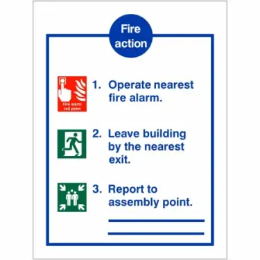 Click Here To Enlarge This Photo Of Rigid Plastic &lpar;1mm&rpar; 3 Point Fire Action Notice Sign