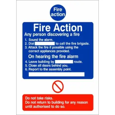Click Here To Enlarge This Photo Of Self Adhesive Vinyl 6 Point Fire Action Notice Sign - Any Person Discovering a Fire