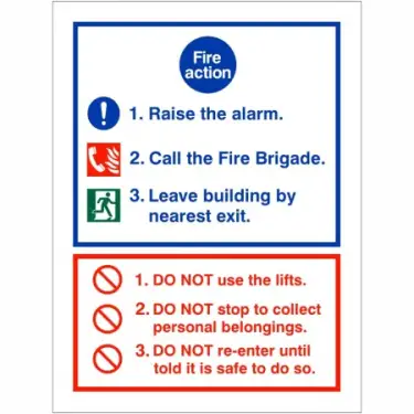 Click Here To Enlarge This Photo Of Self Adhesive Vinyl 3 Point Fire Action Notice Sign - Raise The Alarm